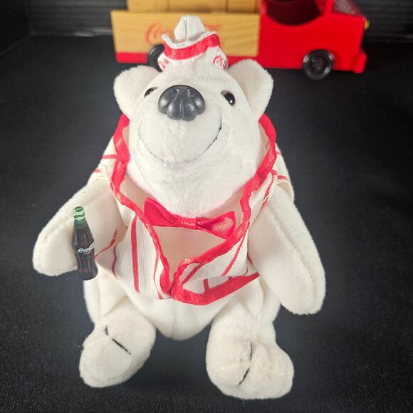 Vintage Red Wooden Coca Cola Truck With 2 White Coca Cola Bean Bag Plush Bears - Picture 6 of 11